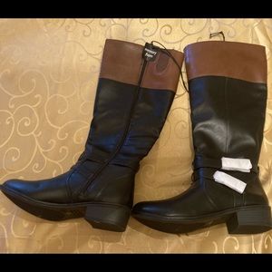 Black Women Dressy/Casual Knee High Boots with Brown Tip